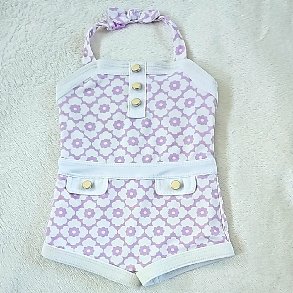 Janie and Jack | Vintage Style Light Purple and White Daisy Print Swimsuit